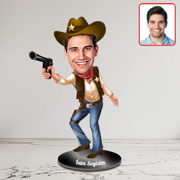 Kişiye Özel Kovboy Karikatür Biblo