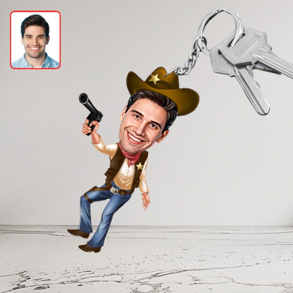 Kişiye Özel Kovboy Karikatür Biblo Anahtarlık