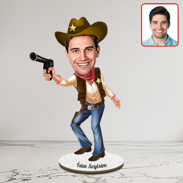 Kişiye Özel Kovboy Karikatür Biblo