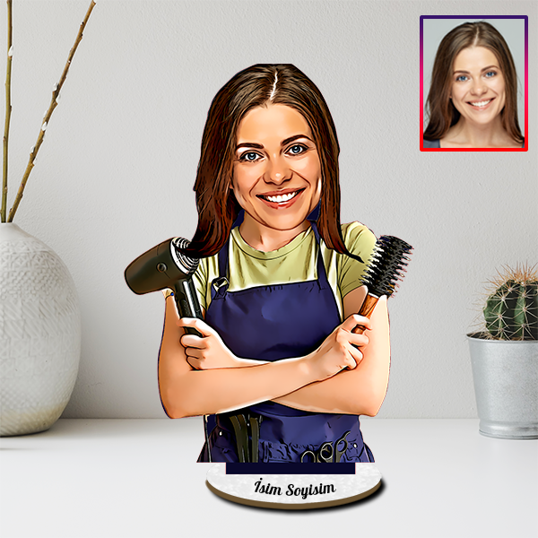 Kişiye Özel Kuaför Karikatürlü Biblo görsel