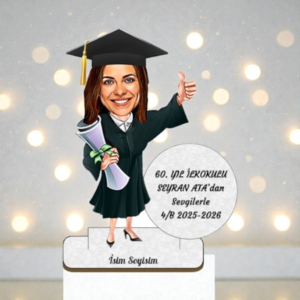 Kişiye Özel Kız Mezuniyet Karikatürlü Biblo- Model 1 görsel