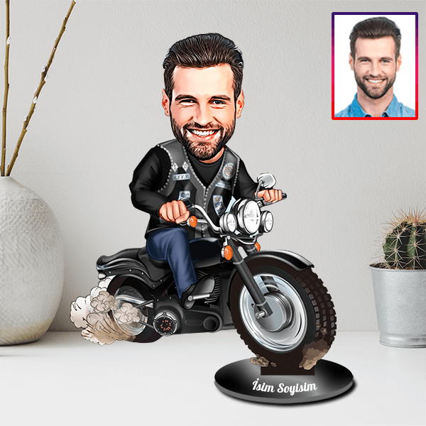Kişiye Özel Motorcu Karikatürlü Biblo görsel