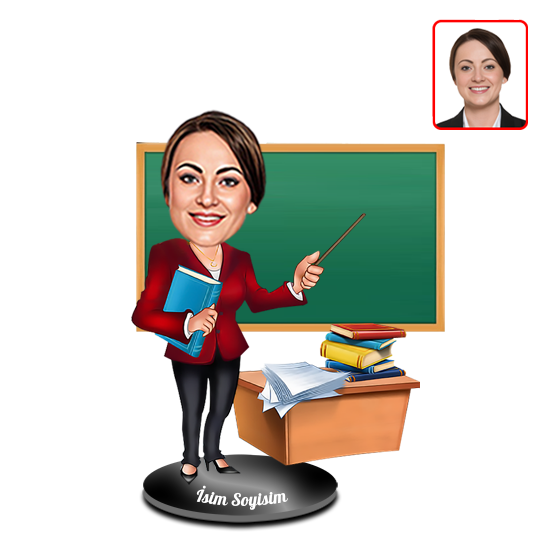 Bayan Öğretmen Karikatürlü Biblo görsel