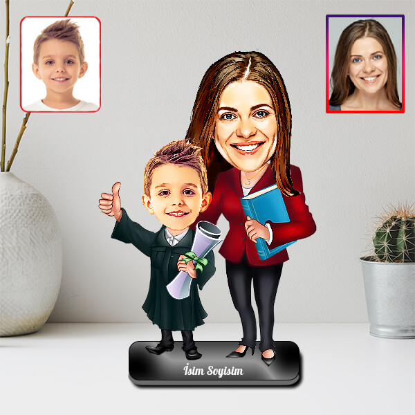 Kadın Öğretmen Erkek Öğrenci Karikatürlü Biblo