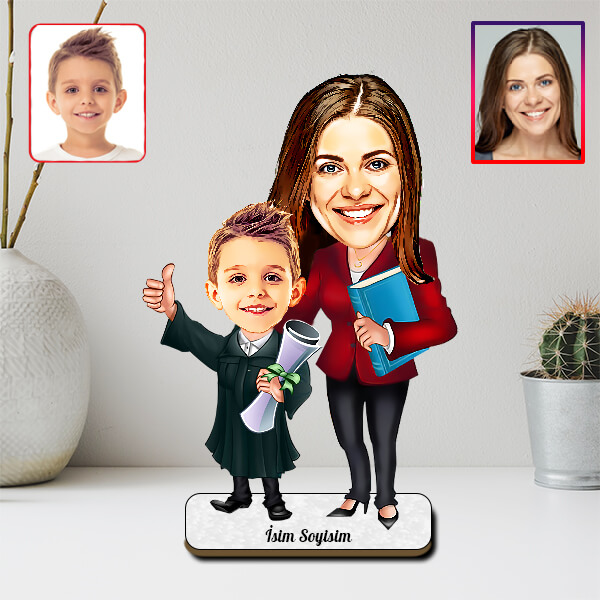 Kadın Öğretmen Erkek Öğrenci Karikatürlü Biblo