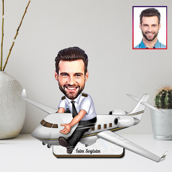 Kişiye Özel Pilot Karikatürlü Biblo görsel