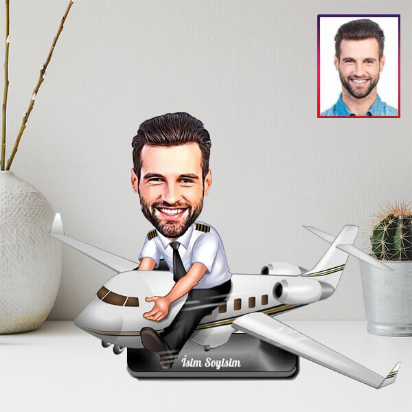 Kişiye Özel Pilot Karikatürlü Biblo görsel