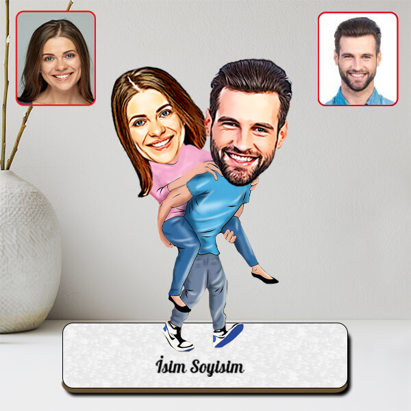 Kişiye Özel Eğlenceli Çift Karikatürlü Biblo görsel