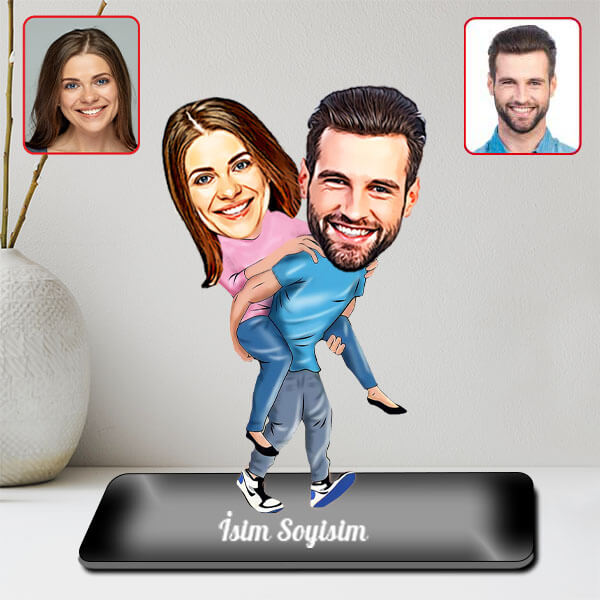 Kişiye Özel Eğlenceli Çift Karikatürlü Biblo görsel