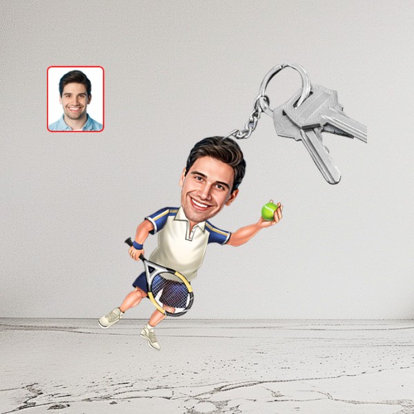 Kişiye Özel Tenisçi Karikatür Biblo Anahtarlık