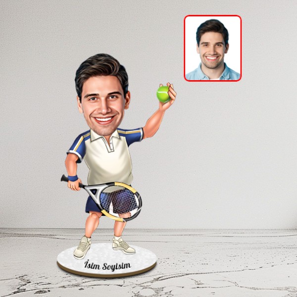 Kişiye Özel Tenisçi Karikatür Biblo