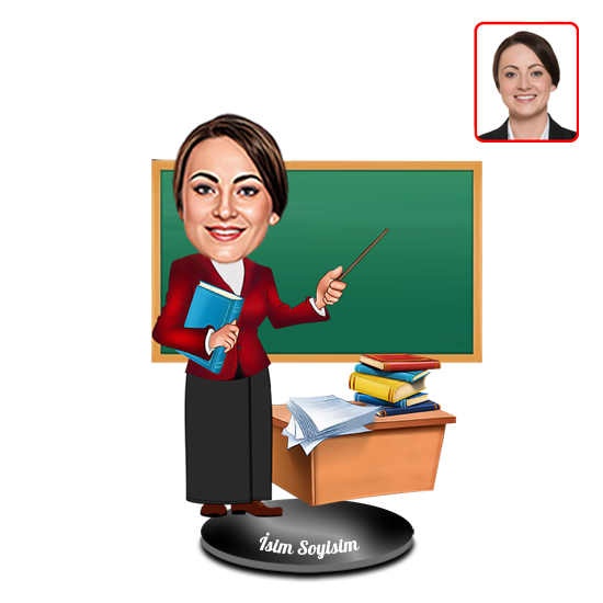 Kişiye Özel Tesettürlü Bayan Öğretmen Karikatür Biblo