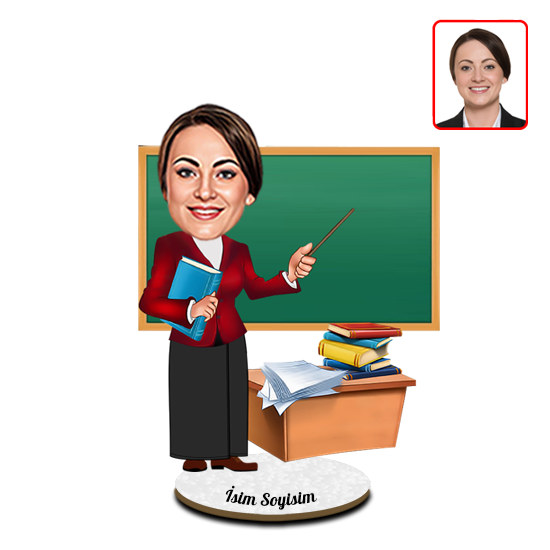 Kişiye Özel Tesettürlü Bayan Öğretmen Karikatür Biblo