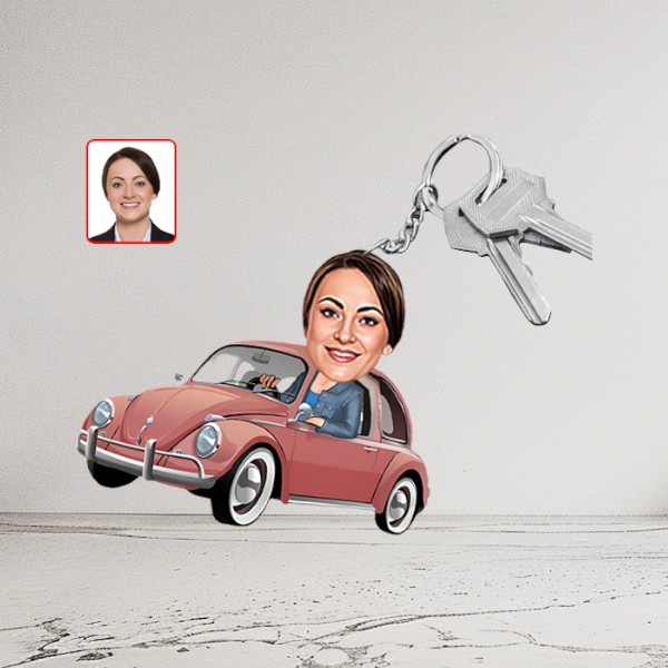 Kişiye Özel Vosvos Tasarımlı Kadın Karikatür Biblo Anahtarlık