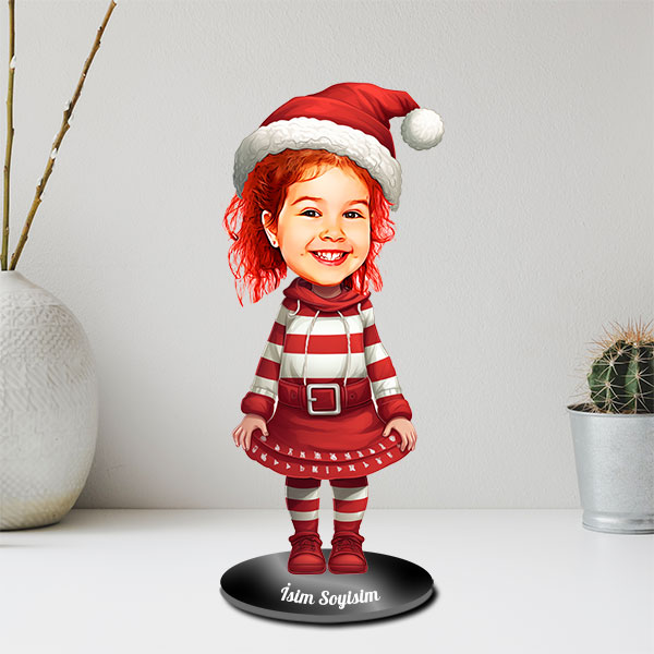 Yılbaşı Kostümlü Kız Çocuk Karikatür Biblo