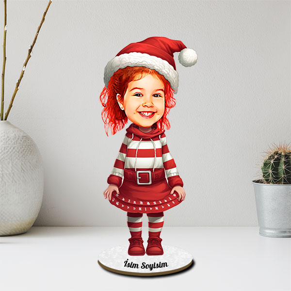 Yılbaşı Kostümlü Kız Çocuk Karikatür Biblo