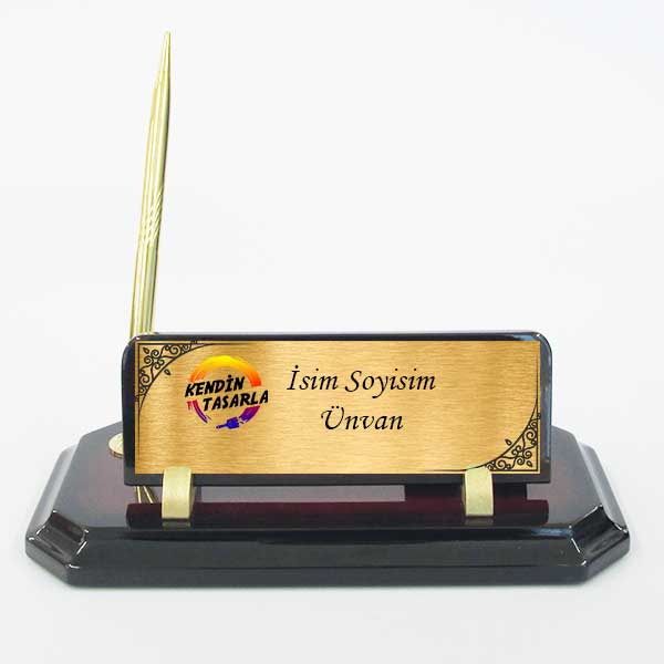 Tek Kalemli Saatli Ahşap Masa İsimliği | Siyah