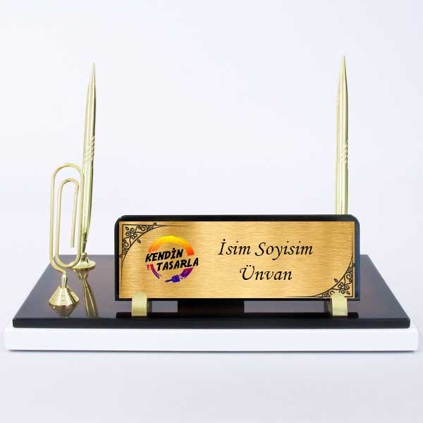 Ceviz Beyaz Not Tutacaklı Ahşap Masa İsimlik