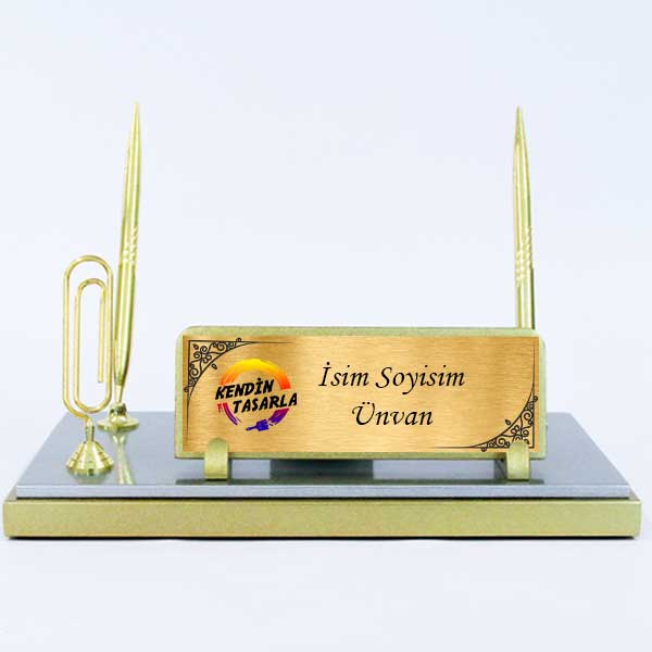 Gold Gümüş Not Tutacaklı Ahşap Masa İsimlik