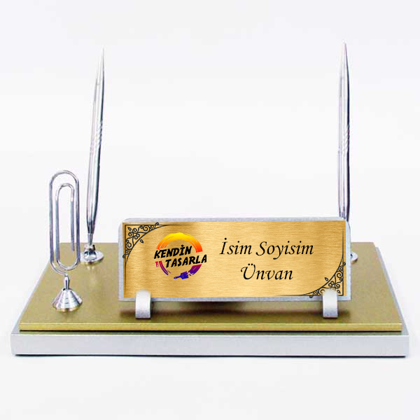 Gümüş Gold Not Tutacaklı Ahşap Masa İsimliği