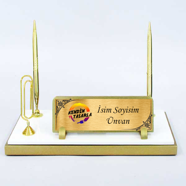 Beyaz Gold Ataçlı Masa İsimliği