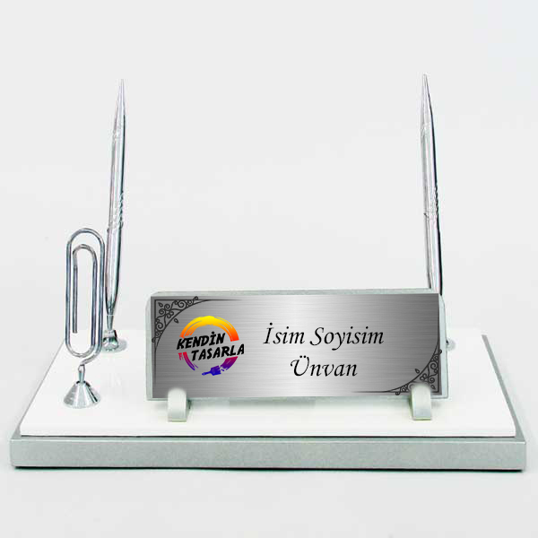 Beyaz Gümüş Ataçlı Masa İsimliği