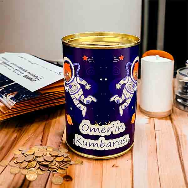 Kişiye Özel Baskılı Gold Metal Kumbara görsel