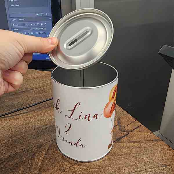 Kişiye Özel Baskılı Üstten Açılabilir Metal Kumbara