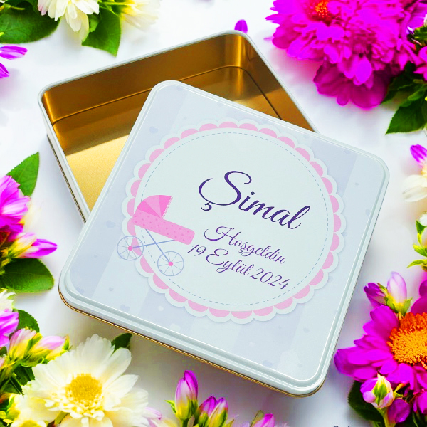 Baskılı Hediye Teneke Kutu 192X192X45 Mm