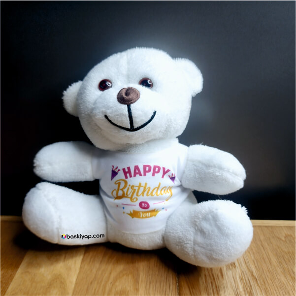 Kişiye Özel Baskılı Beyaz Peluş Ayıcık