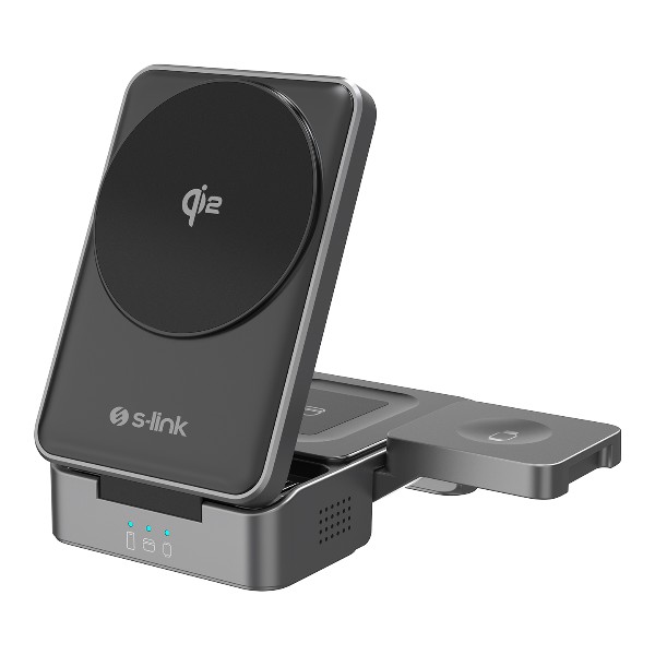S-Link Sw-Cwf116 Siyah Telefon Kulaklık Akıllı Saat 15W 3 İn 1 Magsafe Qi2 Kablosuz Şarj Cihazı görsel