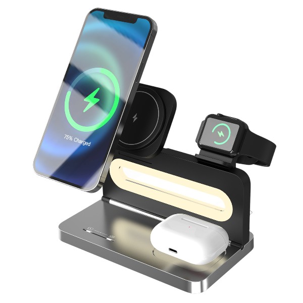 S-Link Sw-Cwf120 Siyah Telefon Kulaklık Akıllı Saat 15W 3 İn 1 Magsafe Kablosuz Şarj Cihazı görsel