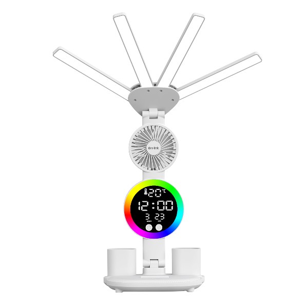 S-Link Sl-M9070 Glow Beyaz 2 Renk Dokunmatik Led Lamba Saat, Fan, Alarm, Derece Kalemlikli Masa Lamb görsel