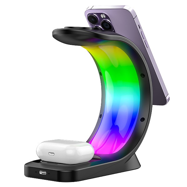 S-Link Sl-Cw20 Siyah Telefon, Saat, Kulaklık Uyumlu 15W Rgb Kablosuz Şarj Cihazı görsel