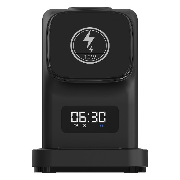 S-Link Sw-Cwf130 Siyah Telefon Kulaklık Akıllı Saat 15W 3 İn 1 Magsafe Led Logo Kablosuz Şarj Cihazı görsel