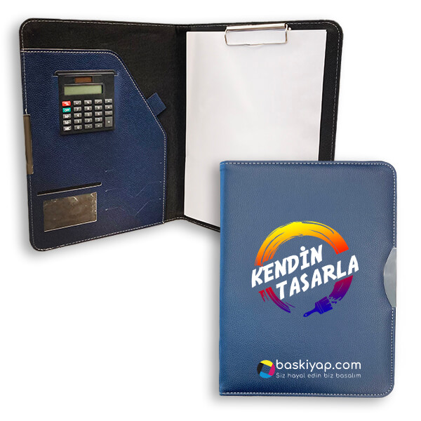 Kişiye Özel Baskılı Hesap Makineli Mavi Sekreterlik