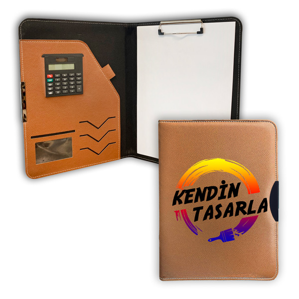 Kişiye Özel Baskılı Hesap Makinalı Kahverengi Sekreterlik