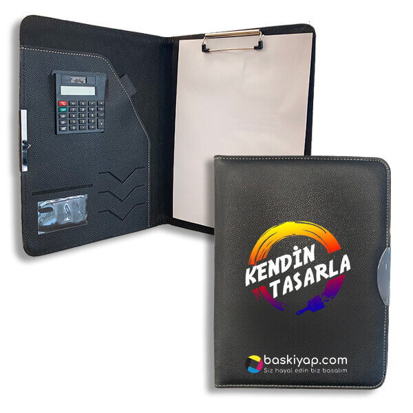 Kişiye Özel Baskılı Hesap Makinalı Siyah Sekreterlik