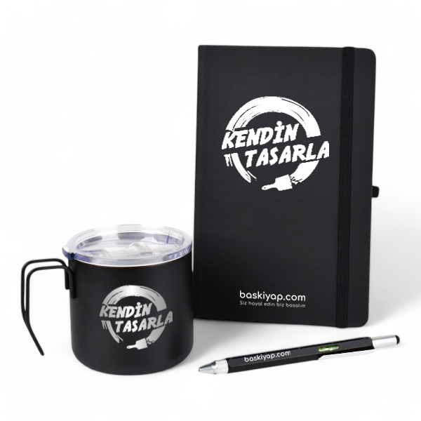 Siyah Ajanda Termos Bardak Kalem Set görsel