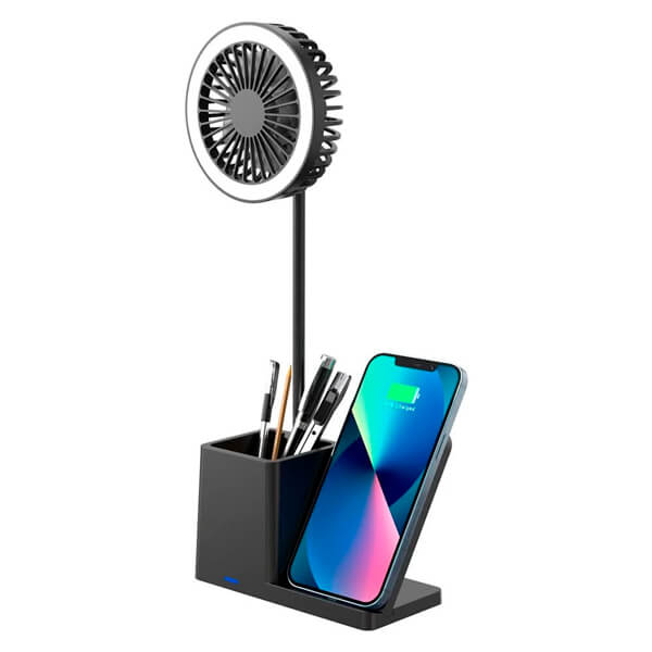 Kişiye Özel S-Link Sl-M9055 Kablosuz Şarj Cihazı Fanlı Kalemlikli Siyah Masa Lambası