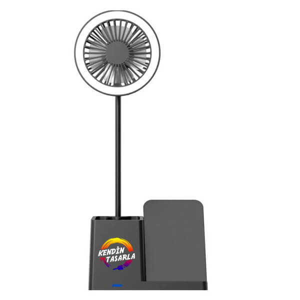 Kişiye Özel S-Link Sl-M9055 Kablosuz Şarj Cihazı Fanlı Kalemlikli Siyah Masa Lambası