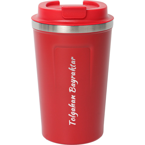 Kişiye Özel Kırmızı Çelik Termos Kilitli Mug 380 Ml