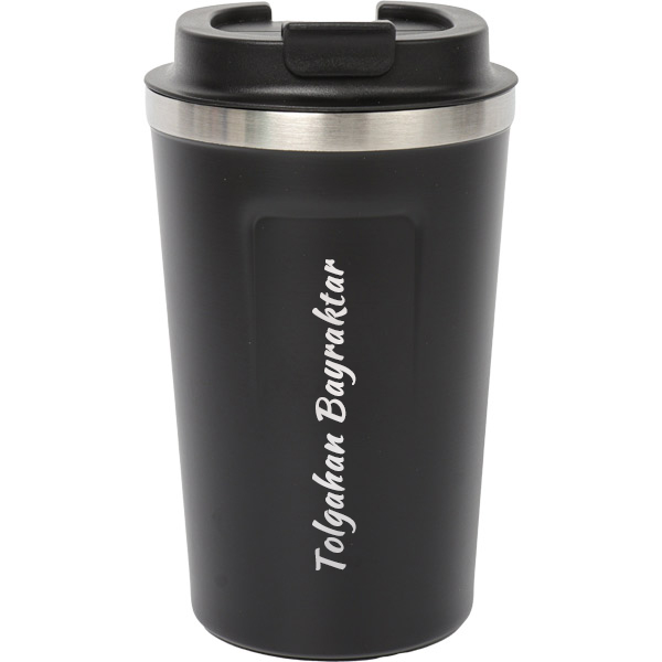 Kişiye Özel Siyah Çelik Termos Kilitli Mug 380 Ml görsel