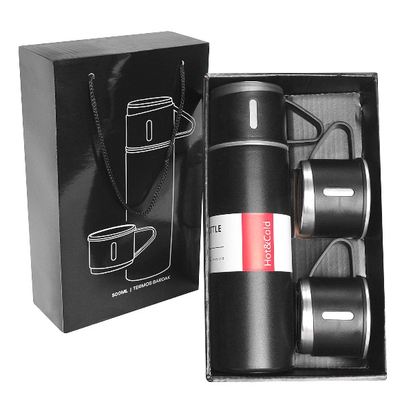 Kişiye Özel Üçlü Siyah Bardak Paslanmaz Çelik Termos Seti