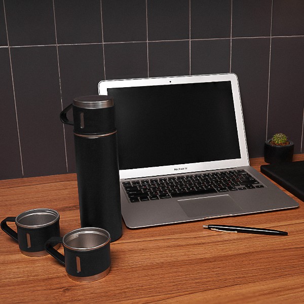 Kişiye Özel Üçlü Siyah Bardak Paslanmaz Çelik Termos Seti