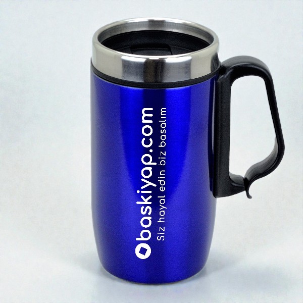 Kulplu Çelik Mavi Termos Bardak görsel