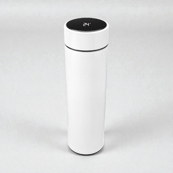 Kişiye Özel Dijital Göstergeli Süzgeçli Beyaz Termos 450Ml görsel