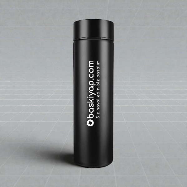 Kişiye Özel Dijital Göstergeli Süzgeçli Siyah Termos görsel