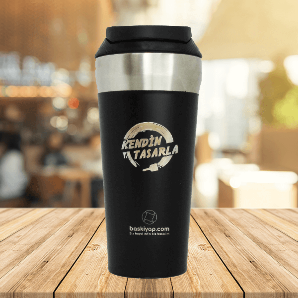 Vantuzlu Devrilmez Siyah Paslanmaz Çelik Termos / 400 Ml