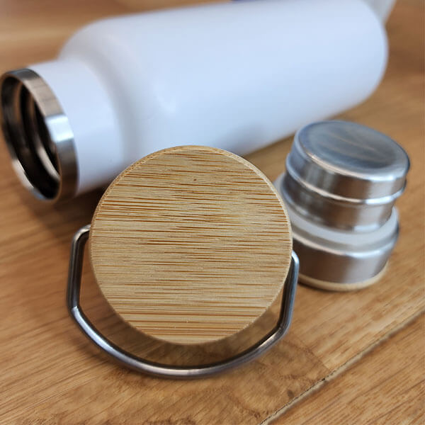 Kişiye Özel Bambu Kapak Beyaz Matara Termos
